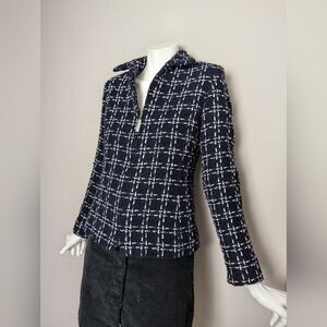 Dana Buchman Blazer Fitted Women's Jacket collar tweed wool zip up size 2